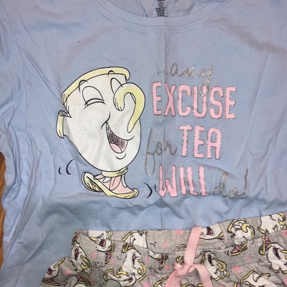 FINAL DROP🚨NWOT DISNEY Any Excuse Tea ☕️ Beauty & the Beast Chip Adult Pajamas - Picture 2 of 4
